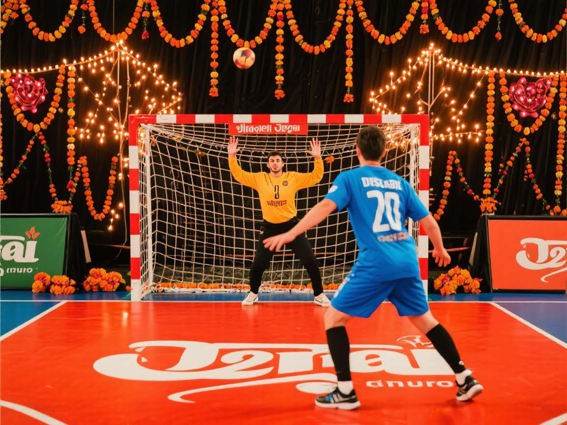 Desi Handball Challenge Diwali Event Desi Handball Challenge Diwali event with fireworks and traditional Indian decorations in the stadium